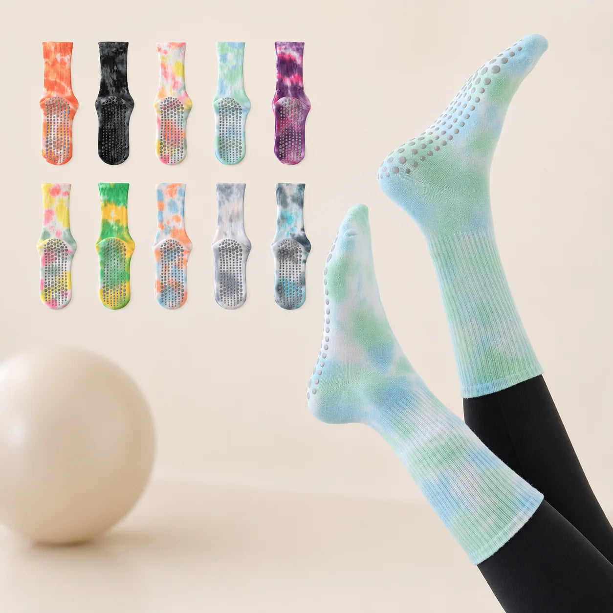 Pastel Tie-Dye Crew Grip Socks